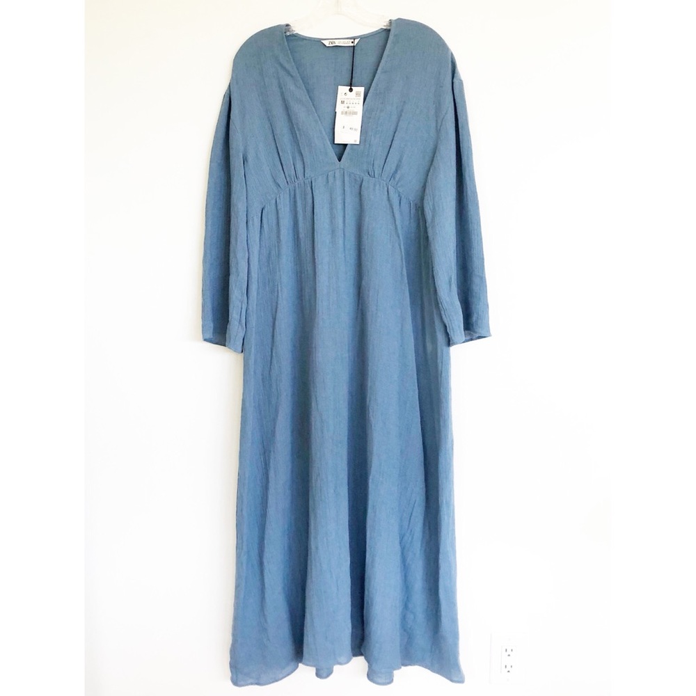 Zara  Linen Blend Textured Kaftan Dress Size M